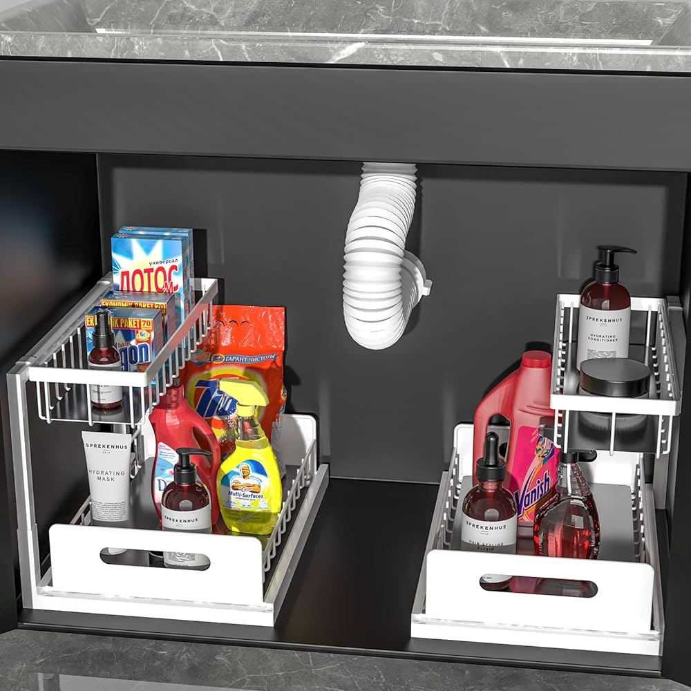 WZMYO Under Sink Organizers and Storage-2 Pack L-Shape Heavy Duty Metal Slide Out Pull Out Drawer... | Amazon (US)