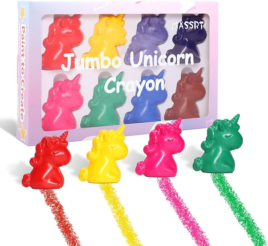 MASSRT Unicorn Jumbo Crayons for Toddlers, Unbreakable Big Crayons for Girls, Mess Free Non-toxic... | Amazon (US)