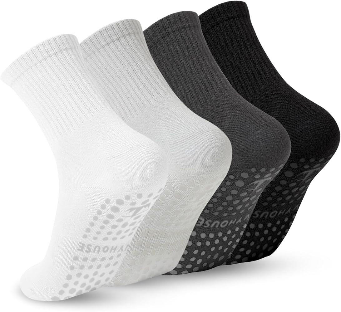 Pilates Yoga Socks with Grips for Women - Crew Length Ballet Barre Socks - Sticky Workout Hospita... | Amazon (US)