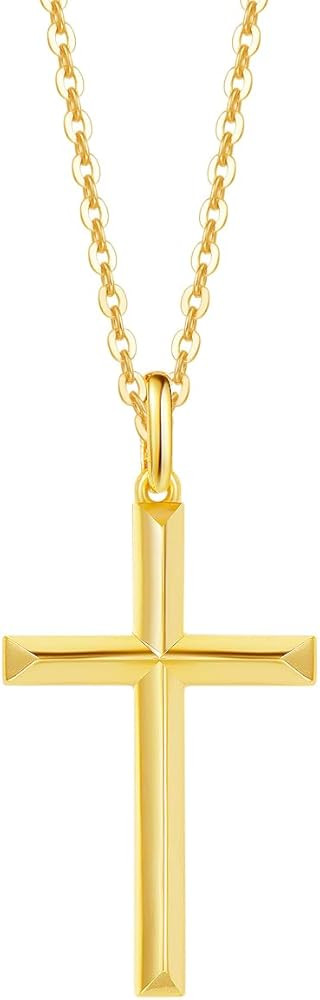 FANCIME Yellow Gold Plated 925 Sterling Silver Beveled Cross Pendant Necklace Dainty Fine Delicat... | Amazon (US)