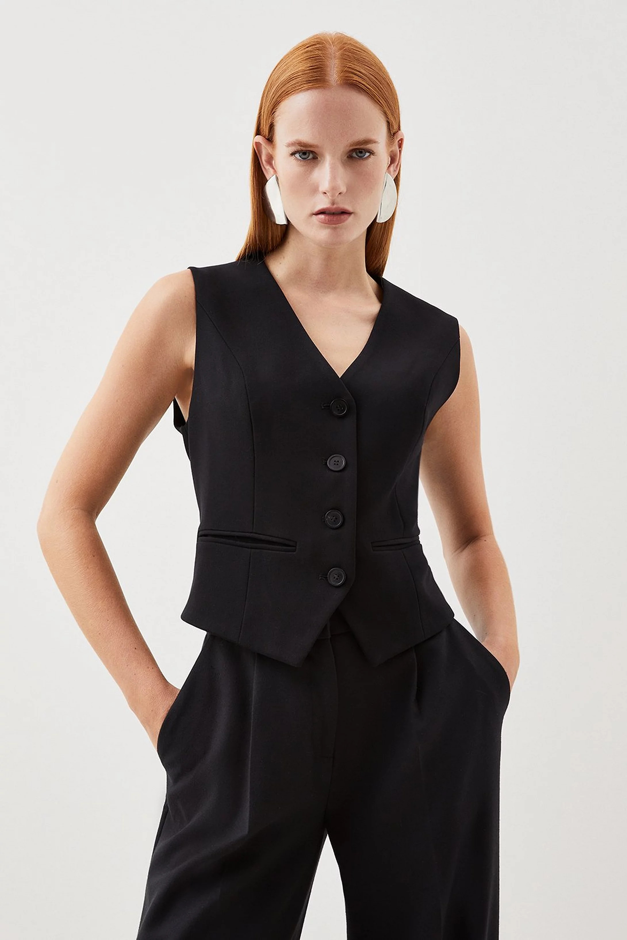 Tailored Essential Button Through Waistcoat | Karen Millen UK + IE + DE + NL