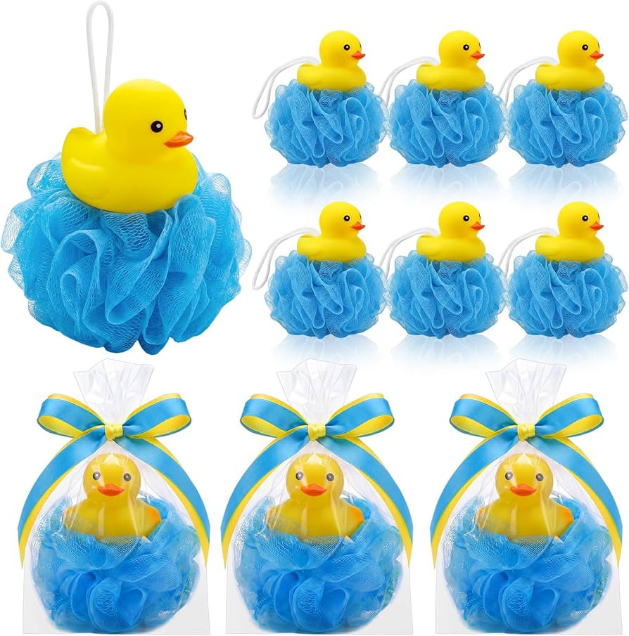 9 Sets Rubber Duck Party Favors Rubber Duck Shower Gifts for Guests Blue Bath Sponge Sets with Ri... | Amazon (US)
