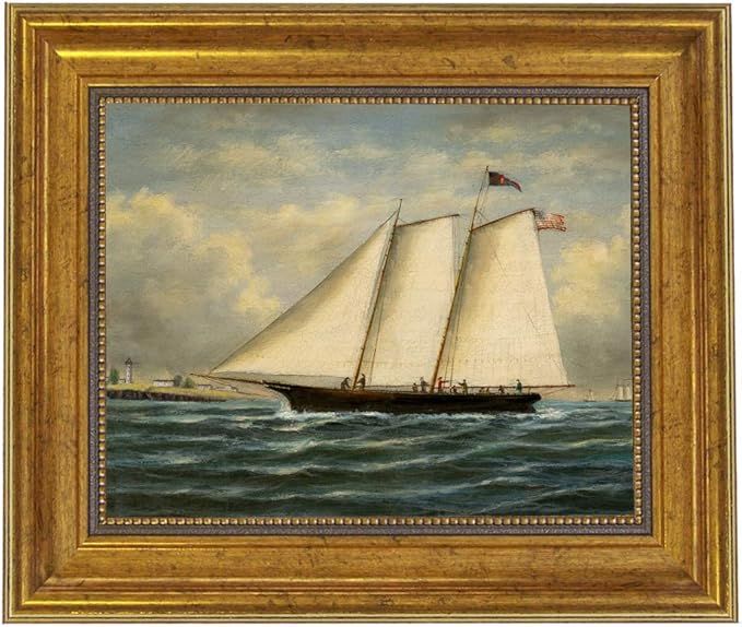 Schooner Bay Co.- Yacht America Under Full Sail, Oil Painting Print on Canvas Gold Frame Home Wal... | Amazon (US)