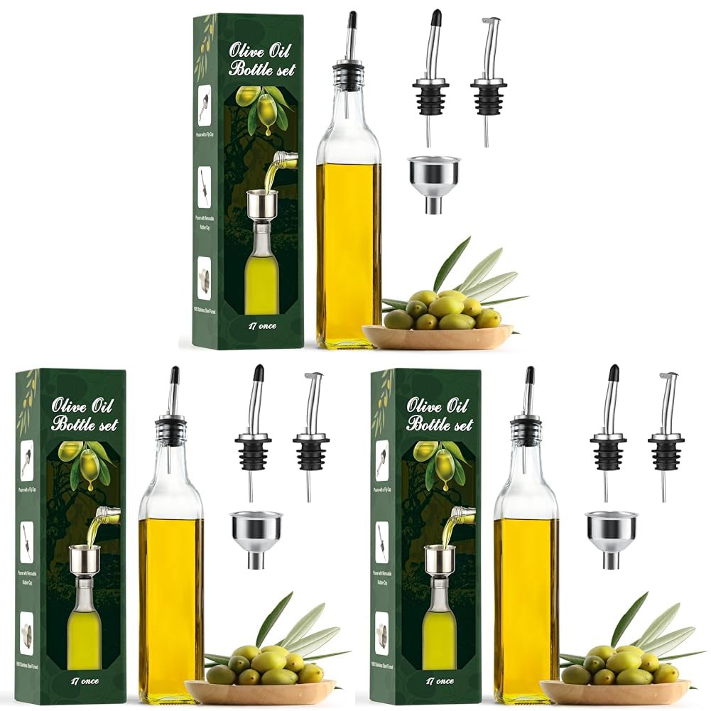 AOZITA 17oz Clear Glass Olive Oil Dispenser Bottle - 500ml Oil & Vinegar Cruet with Pourers and F... | Amazon (US)