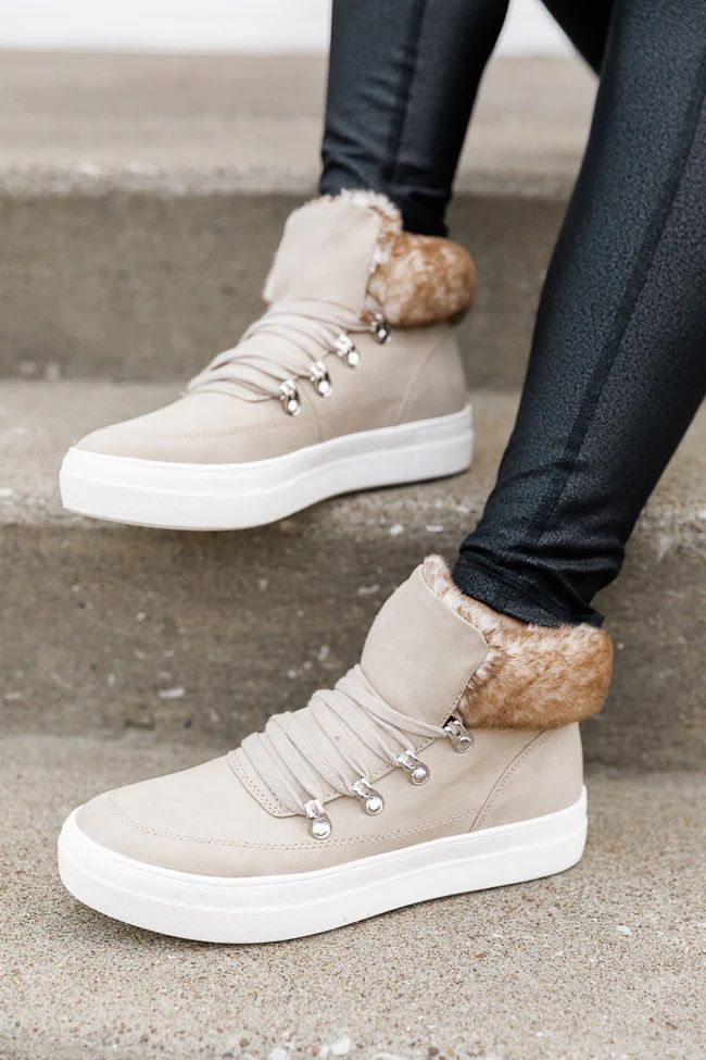 Millicent Beige Fur Lined Sneaker | The Pink Lily Boutique