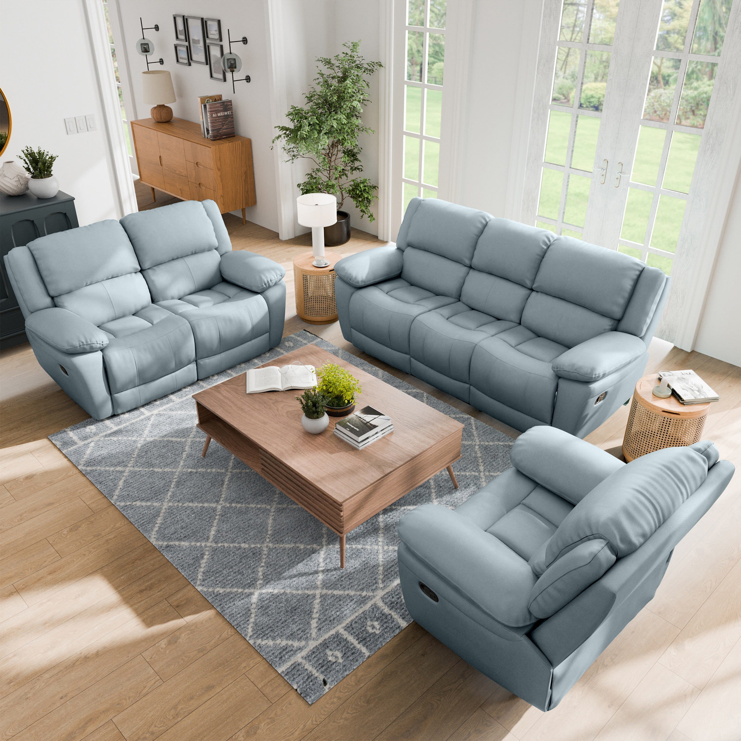 Furniture of America Loure Modern 3 -Piece Polyester/Polyester blend Powder Blue Living Room Set | IDF-69003BL-3PC | Lowe's