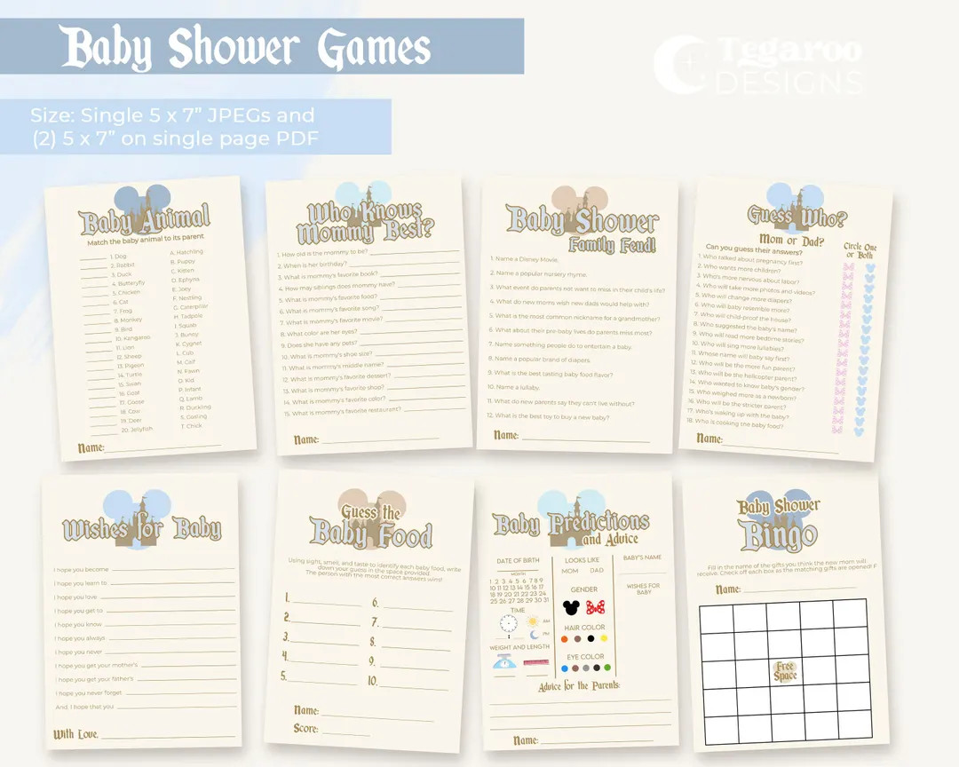EDITABLE Blue Disneyland Themed Retro Baby Shower Games Bundle and Diaper Raffle Sign, Baby Showe... | Etsy (US)