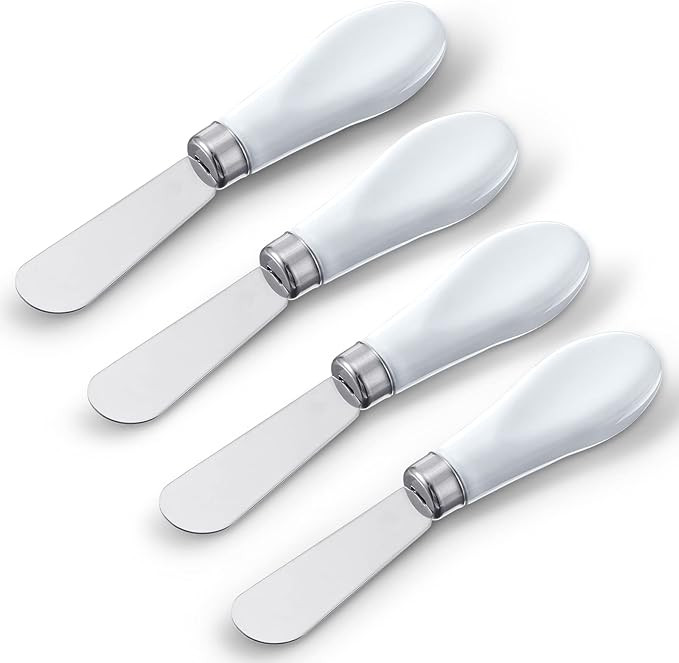 Mixweer 4 Pcs Butter Knife Stainless Steel Butter Spreader Knife with White Porcelain Handle Wide... | Amazon (US)