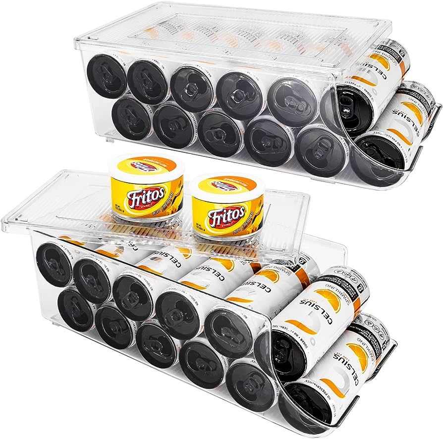 2 Pack Skinny Can Organizer for Refrigerator, Stackable Tall Skinny Soda Pop Can Holder Dispenser... | Amazon (US)
