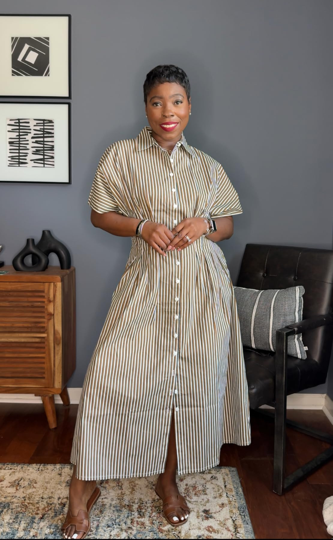 Ladyful Women's Button Down Shirt Dress Short Sleeve Elegant Midi Dress Work Party Wedding Guest Dress at Amazon Women\u2019s Clothing store | Amazon (US)