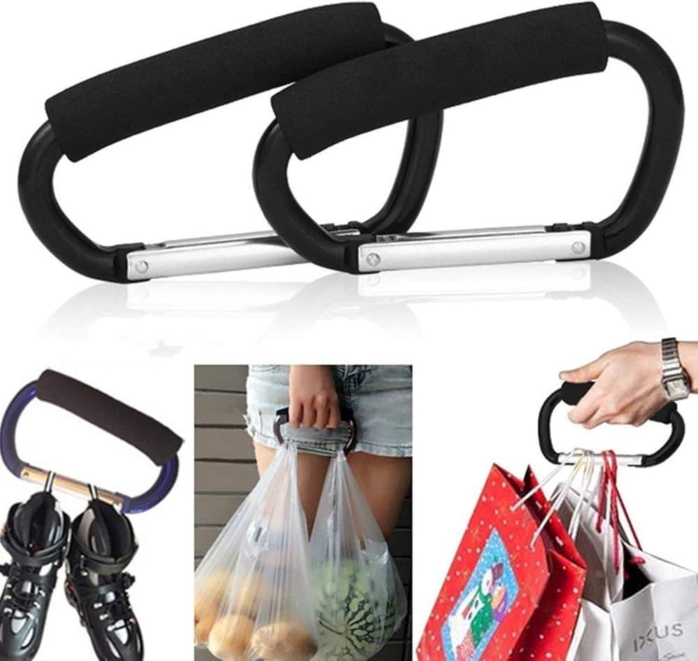 2 Packs Large Stroller Hooks, Aluminum Grocery Bag Handle Organizer Hook or Diaper Bags Holder- B... | Amazon (US)