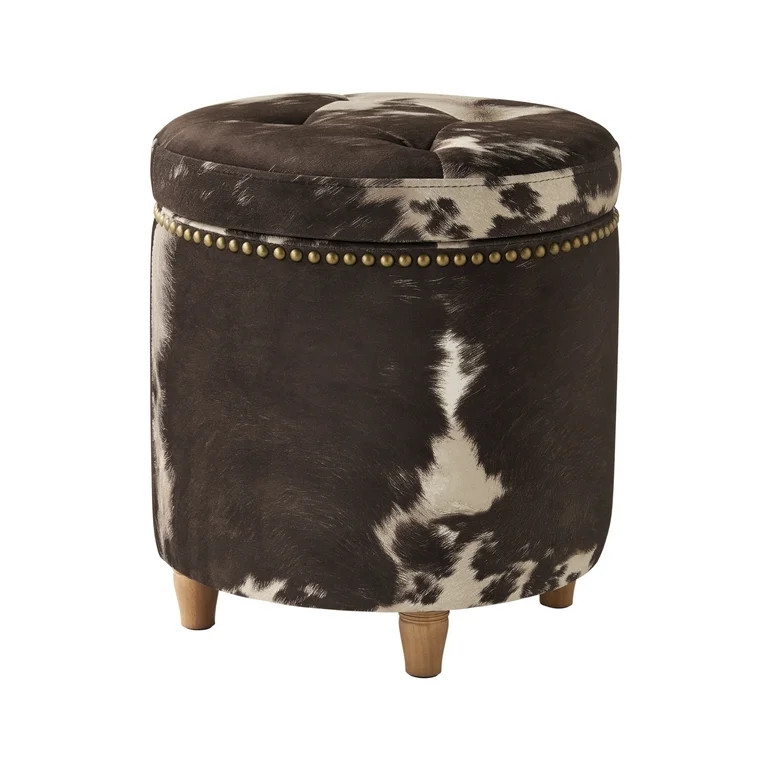 The Pioneer Woman Harper Round Storage Ottoman, Cowhide, 17.72 in | Walmart (US)