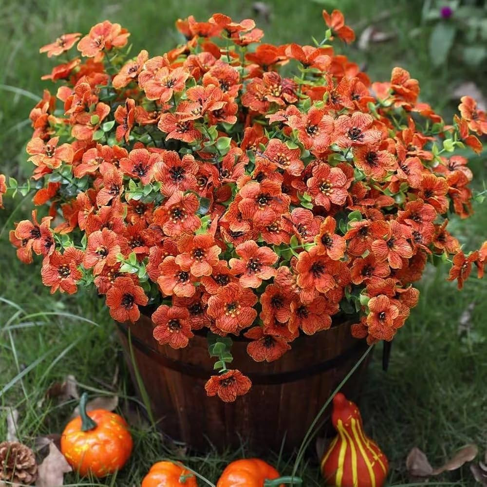Artificial Fake Fall Mums Flowers Plants for Outdoor Outside Decoration, 12 Bundles Faux Silk Ora... | Amazon (US)