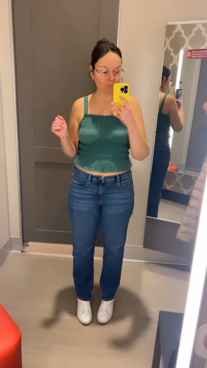 tank top, peplum, Target fashion, 90’s straight leg jeans, AE jeans, white sneakers 

#LTKstyletip #LTKunder50 #LTKfit