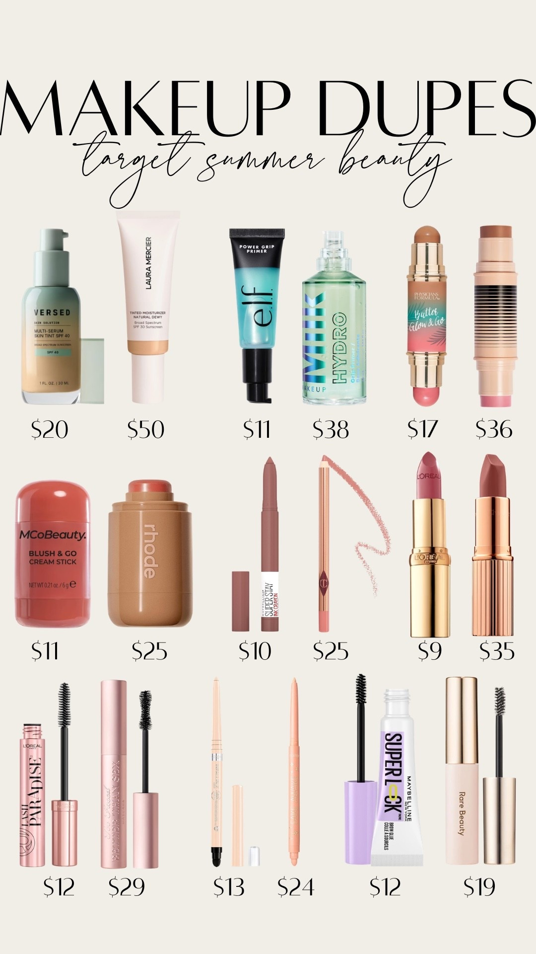 The best summer makeup dupes from @Target Some of my all time ride or dies that I’ve used for years are the drugstore versions of viral faves! Trust me these are good #ad

#LTKBeauty #LTKgrwm