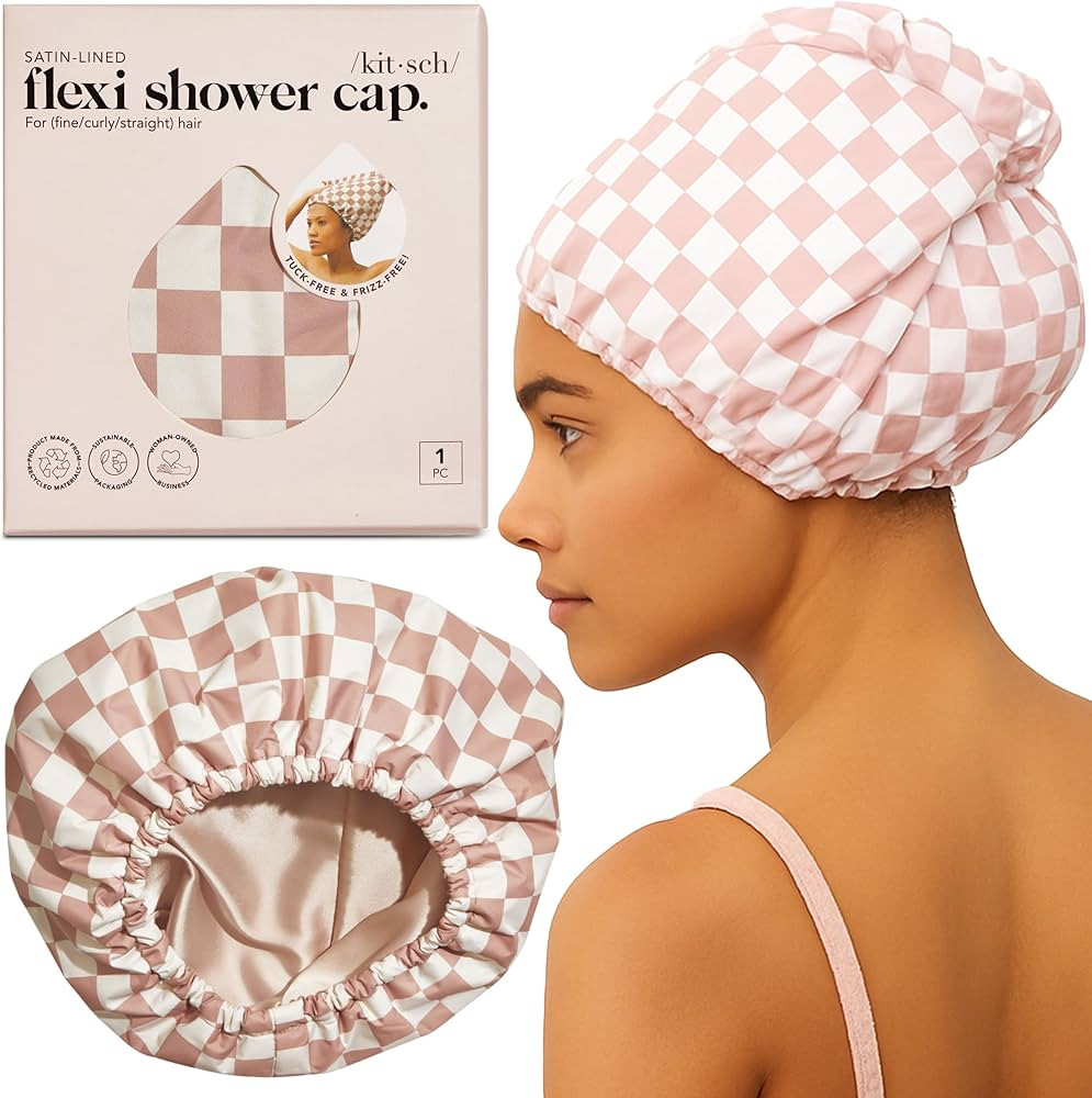 Kitsch Luxury Shower Caps for Women Reusable Waterproof - Flexi Satin Lined, Large Wide Shower Ca... | Amazon (US)