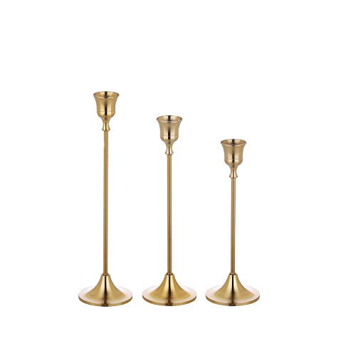 NUPTIO Candlestick Holders Taper Candle Holders, Set of 3 Candle Stick Holders Set, Brass Gold Ca... | Amazon (US)