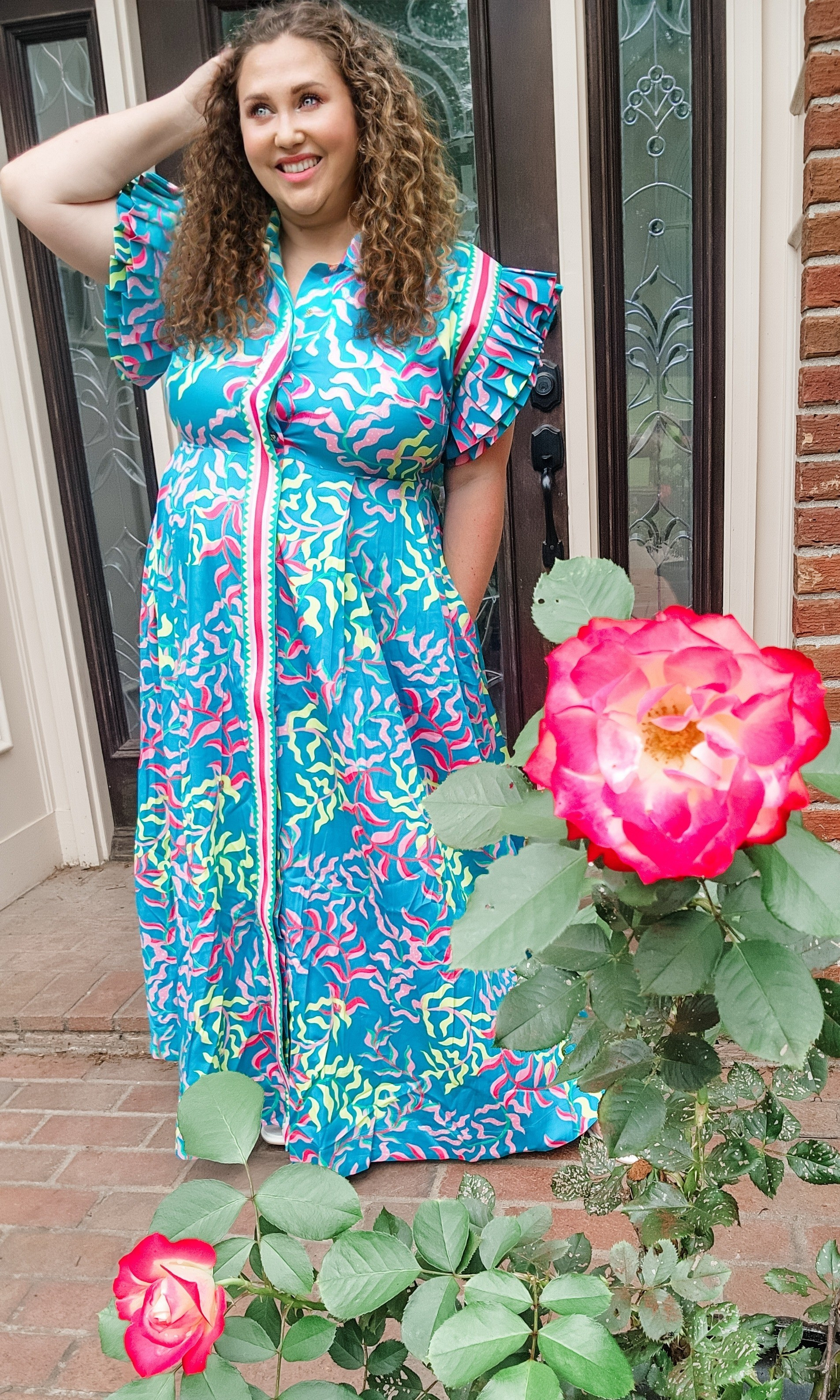 I saw this dress on someone at Derby and had to search for it! The quality of this brand is great. Getting this out of the bag I realized just how long it's been since I opened a really NICE piece of clothing 🤣The fabric is a little heavy on this IMO. XXL shown here in photo.  It buttons up the entire front and I will have to wear a minimizer bra with this to make it work. Great colors. #livinglargeinlilly #emilymccarthy #summer #maxi 

#LTKplussize #LTKmidsize #LTKSeasonal