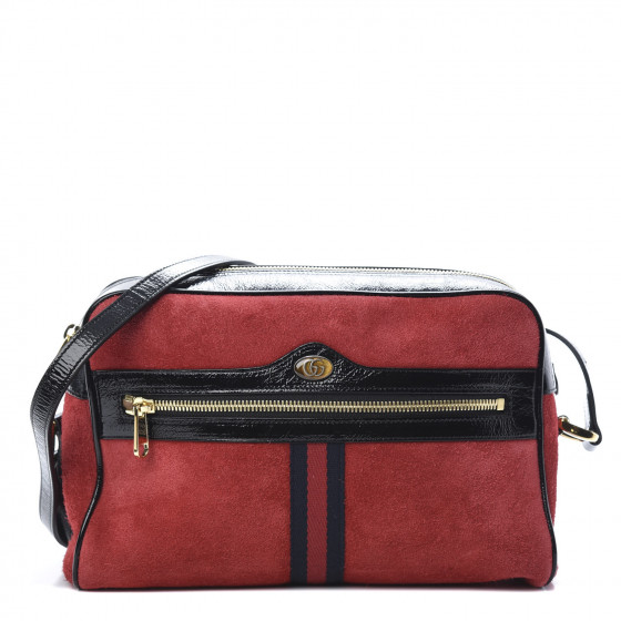 GUCCI Suede Patent Web Small Ophidia Shoulder Bag Hibiscus Red | Fashionphile
