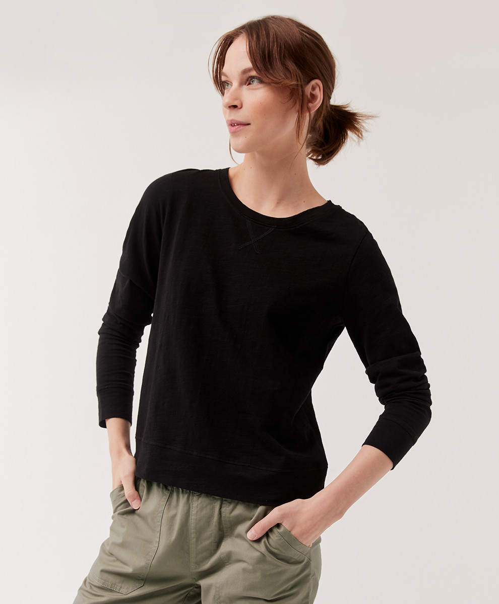 Women's Black Easy Long Sleeve Tee M | Pact Apparel