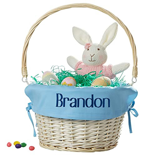 Personalization Universe Personalized Classic Easter Basket – Embroidered Light Blue Basket Liner – Custom Kids Easter Gift – Hand-Woven Basket with Folding Handle | Amazon (US)