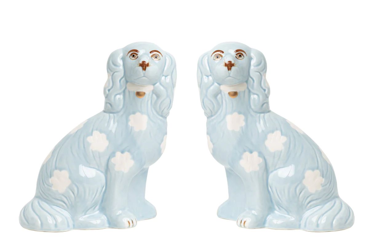 Pair of Pale Blue Staffordshire Dogs (2 Sizes) | Teggy French