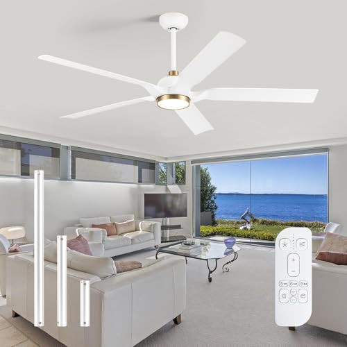 Uaikiea 60 Inch White Ceiling Fan with Light and Remote, Outdoor Ceiling Fan, 5 Blades 8299 High CFM DC Motor, for Bedroom Farmhouse Gazebo Commercial Indoor Exterior | Amazon (US)