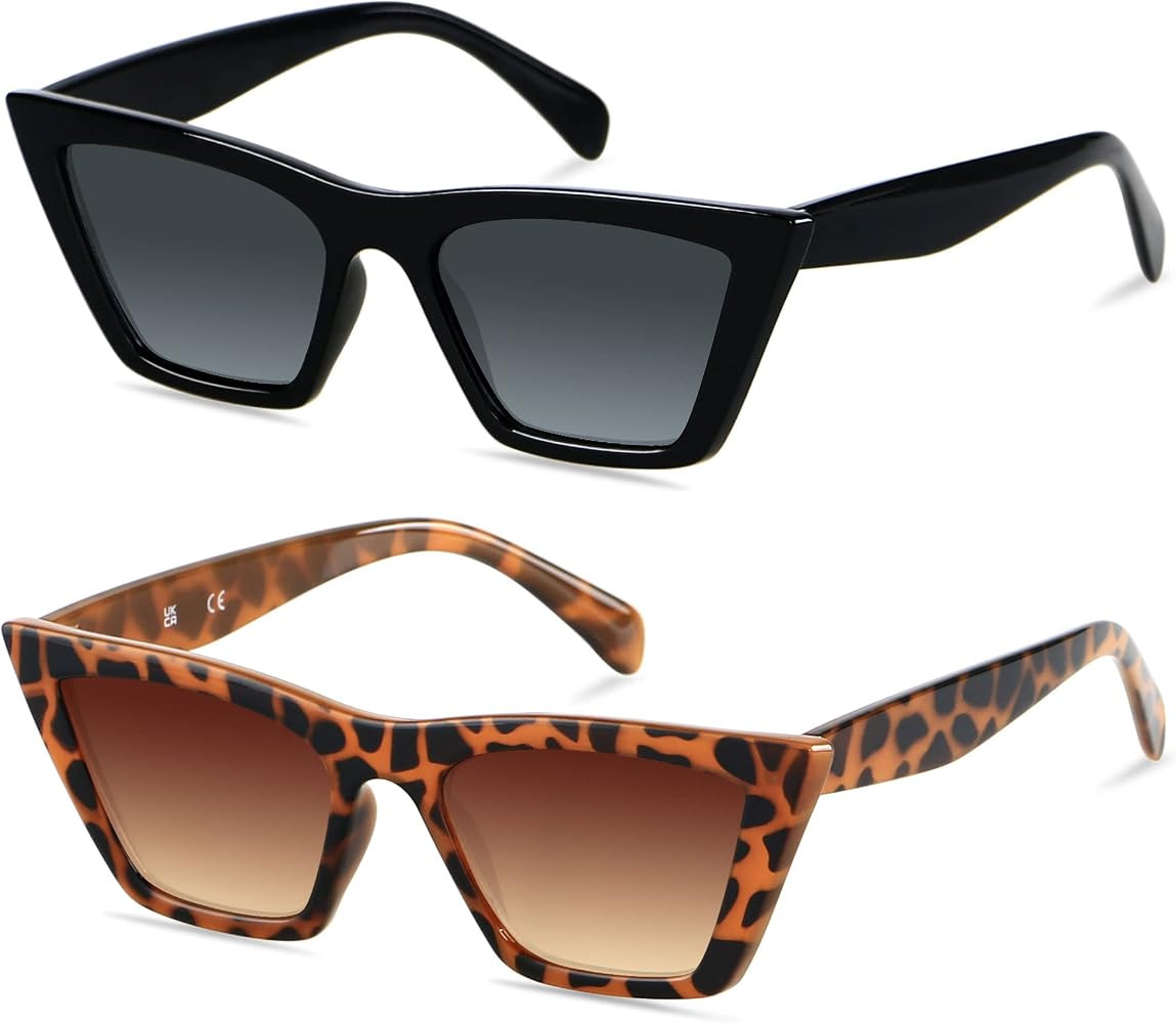 LYZOIT Cat Eye Sunglasses Women 2 Pack Square Cateye Frames Fashion Vintage Classic Retro Sun Gla... | Amazon (US)