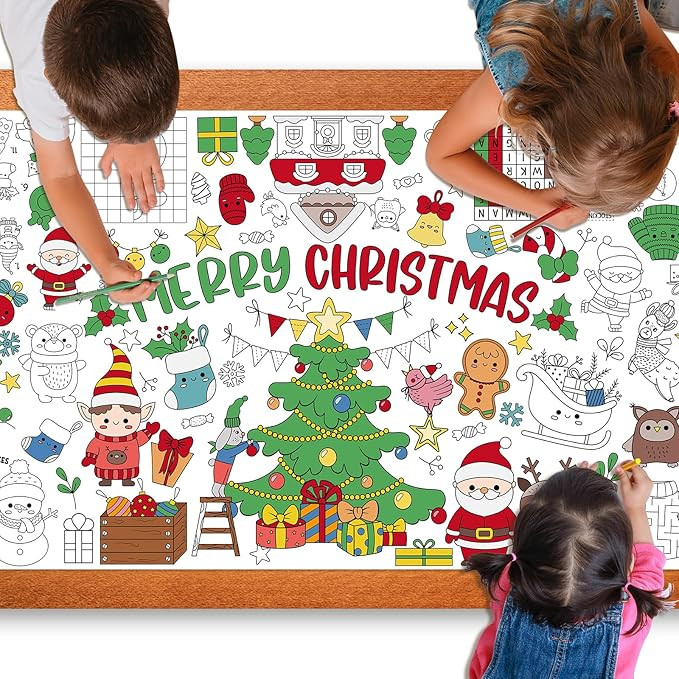 Giant Coloring Poster for Kids, 30x72 Inch Merry Christmas Large Coloring Tablecloth Banner, Colo... | Amazon (US)