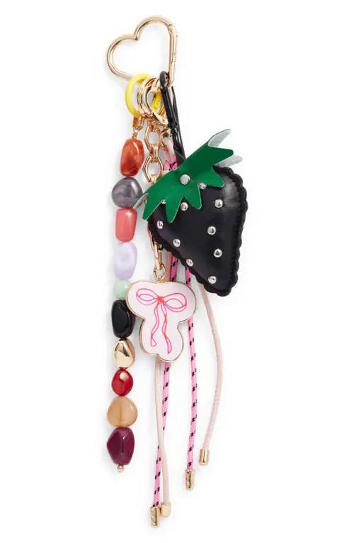 Chelsea28 Strawberry & Bow Beaded Faux Leather Bag Charm in Pink Multi- Gold at Nordstrom | Nordstrom