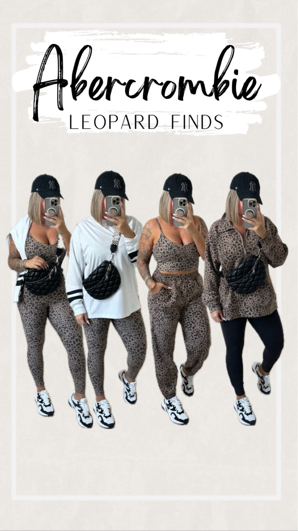 White top xl 
Sweatshirt xl 
Leopard leggings L 
Sports bra L 
Lululemon leggings size 10 
Joggers L 
#Abercrombie #Lululemon #Activewear #Amazon #Leopard 