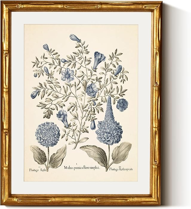InSimSea Gold Bamboo Framed Canvas Wall Art, Retro Blue Hydrangea Botanical Prints, Antique Flowe... | Amazon (US)