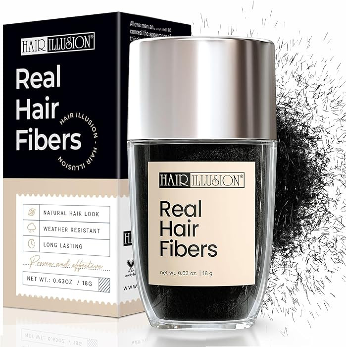 Hair Illusion Black Real Hair Fibers for Thinning Hair - 100% Natural Texture, Non Synthetic Hair... | Amazon (US)
