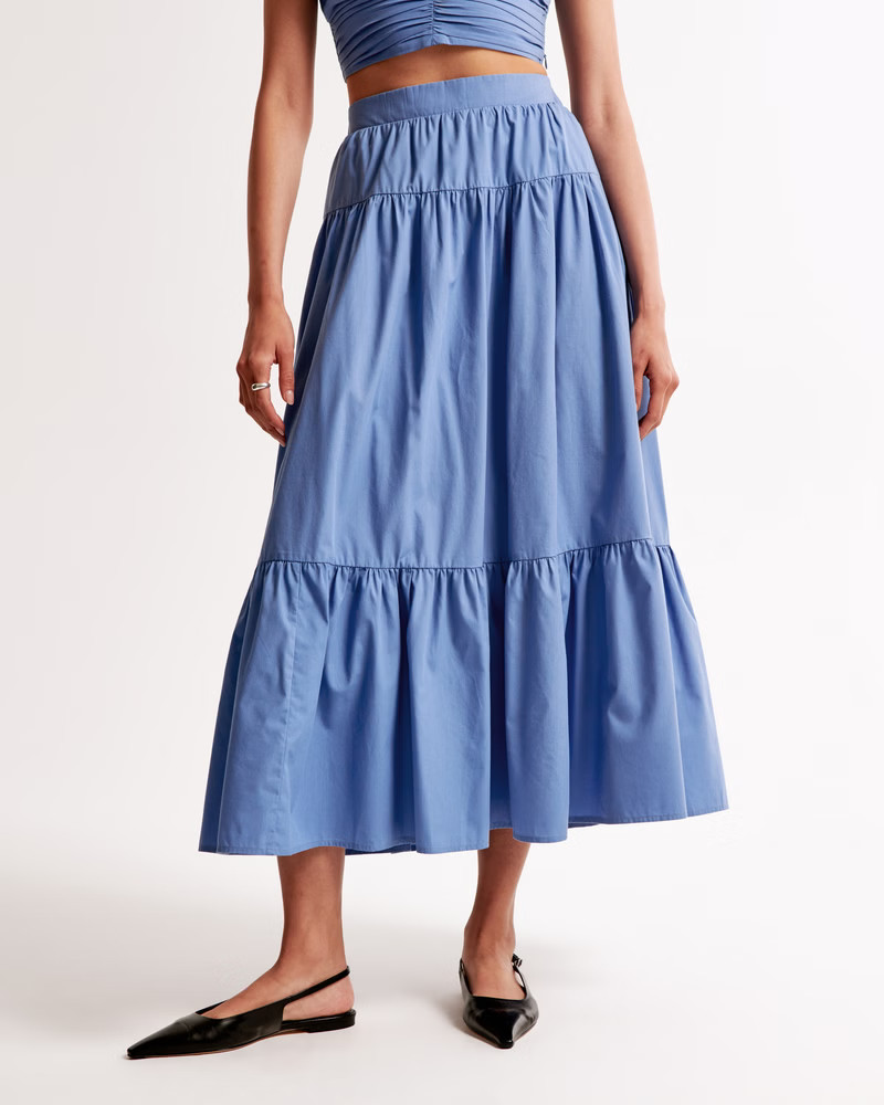 Women's Poplin Tiered Maxi Skirt | Women's Matching Sets | Abercrombie.com | Abercrombie & Fitch (US)