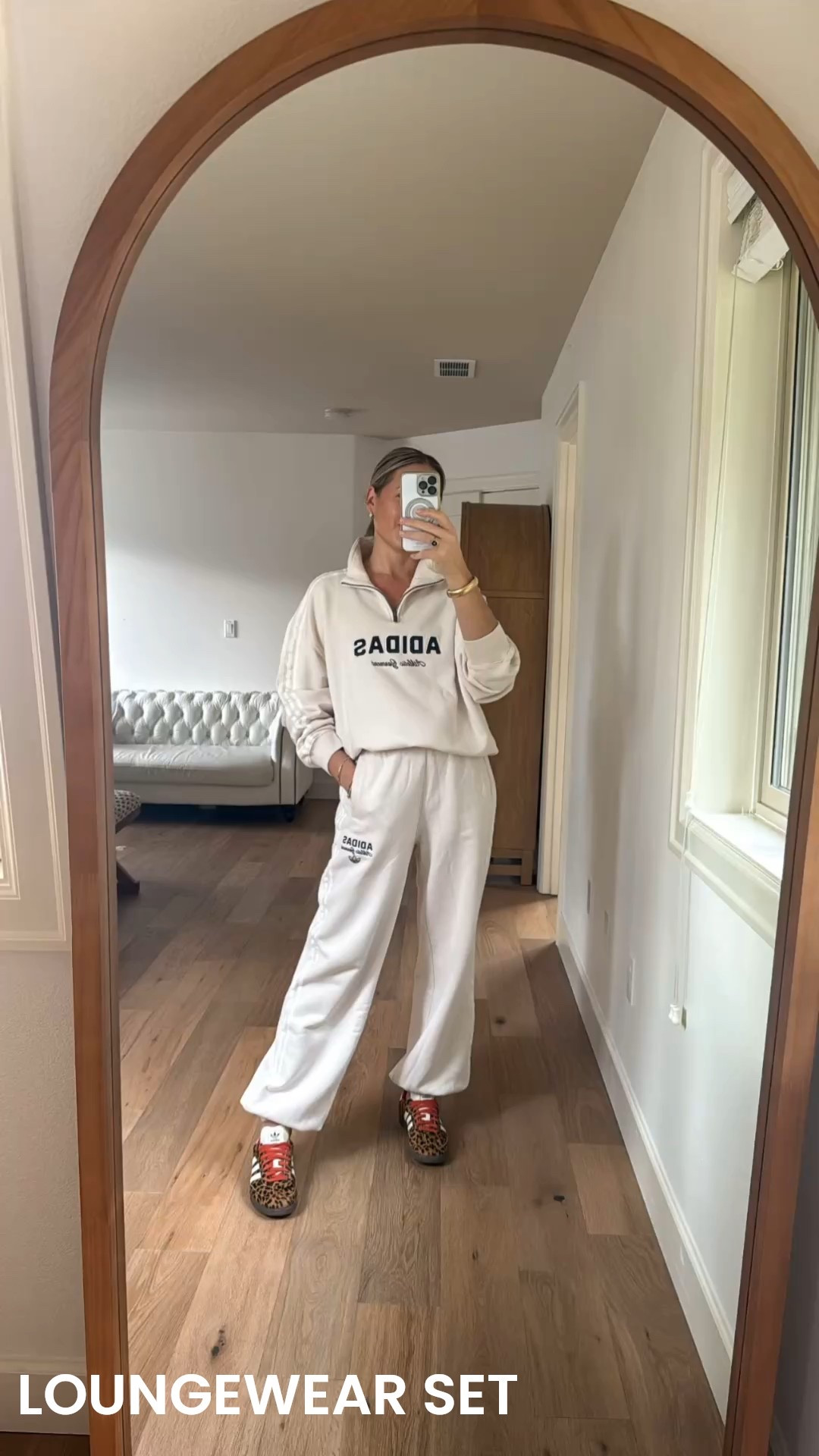 Such a comfortable loungewear set for cozy days inside during the holiday season. 

The sweatpants are loose and a little bit oversized, but still true to size. And I love the quarter zipper details, it brings interest to the outfit.

Styled it with my animal print sambas but can also look super cute with uggs 

#LTKHoliday #LTKOver40 #LTKSeasonal