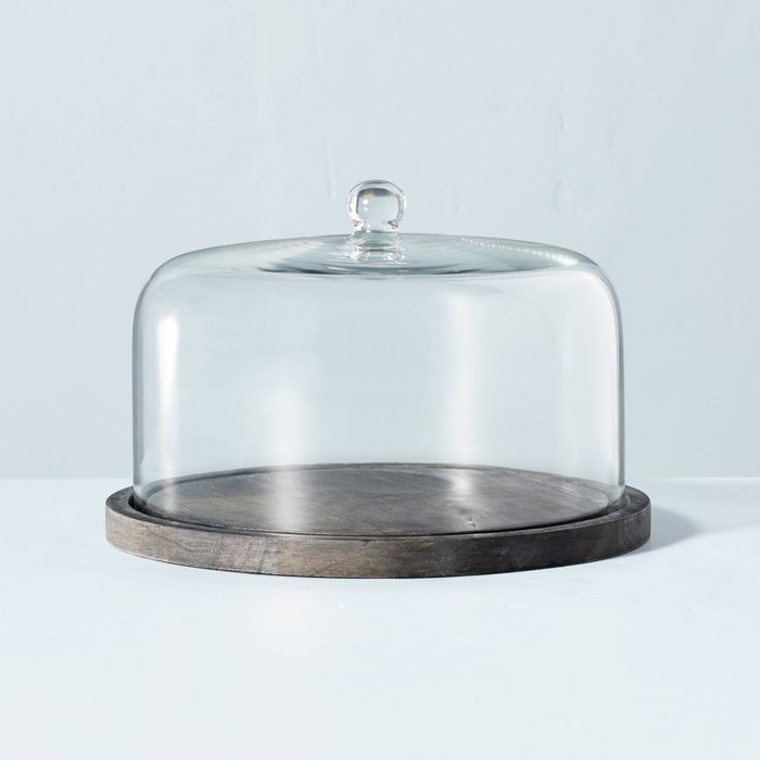 Distressed Wood with Glass Dome Cake Stand Black - Hearth &#38; Hand&#8482; with Magnolia | Target