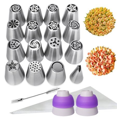 Noctflos Russian Piping Tips Set 29pcs Cake Frosting Icing Decorating Tips Kit 15 Piping Nozzles 1 L | Walmart (US)
