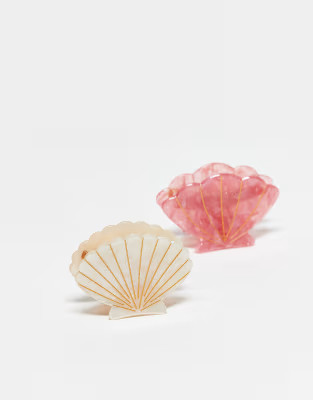 Pieces 2 pack clam shell hair claw in pink and cream | ASOS | ASOS (Global)