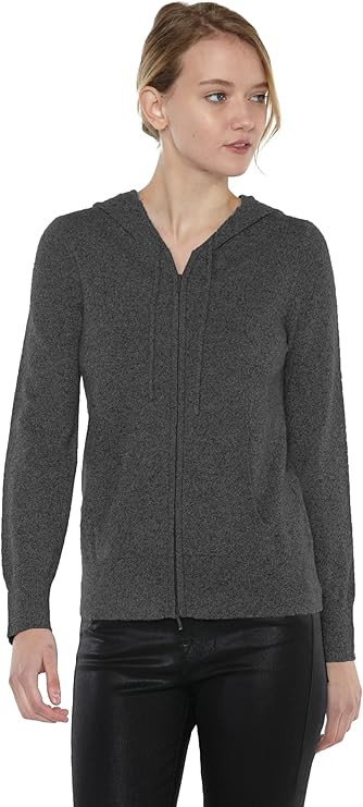 JENNIE LIU Women's 100% Pure Cashmere Long Sleeve Zip Hoodie Cardigan Sweater | Amazon (US)
