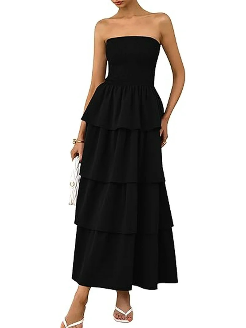 PRETTYGARDEN Women's Maxi Dress Summer Off Shoulder Smocked Tiered Ruffle Long Flowy Dresses Casu... | Walmart (US)