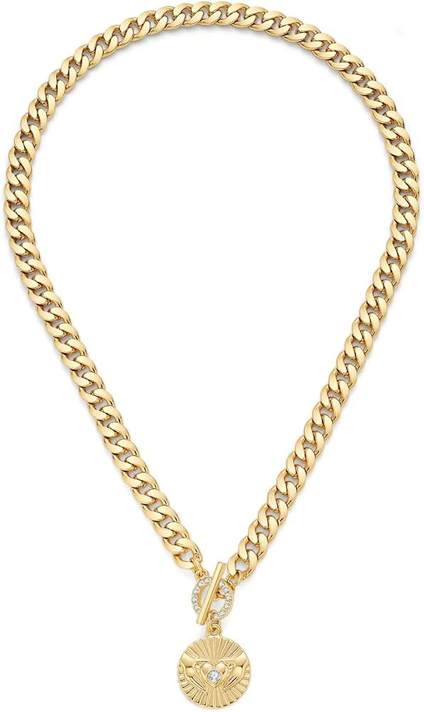 Chunky Gold Chain Necklace for Women, 14k Gold Plated Cubic Zirconia Heart Chain Necklace Cuban L... | Amazon (US)