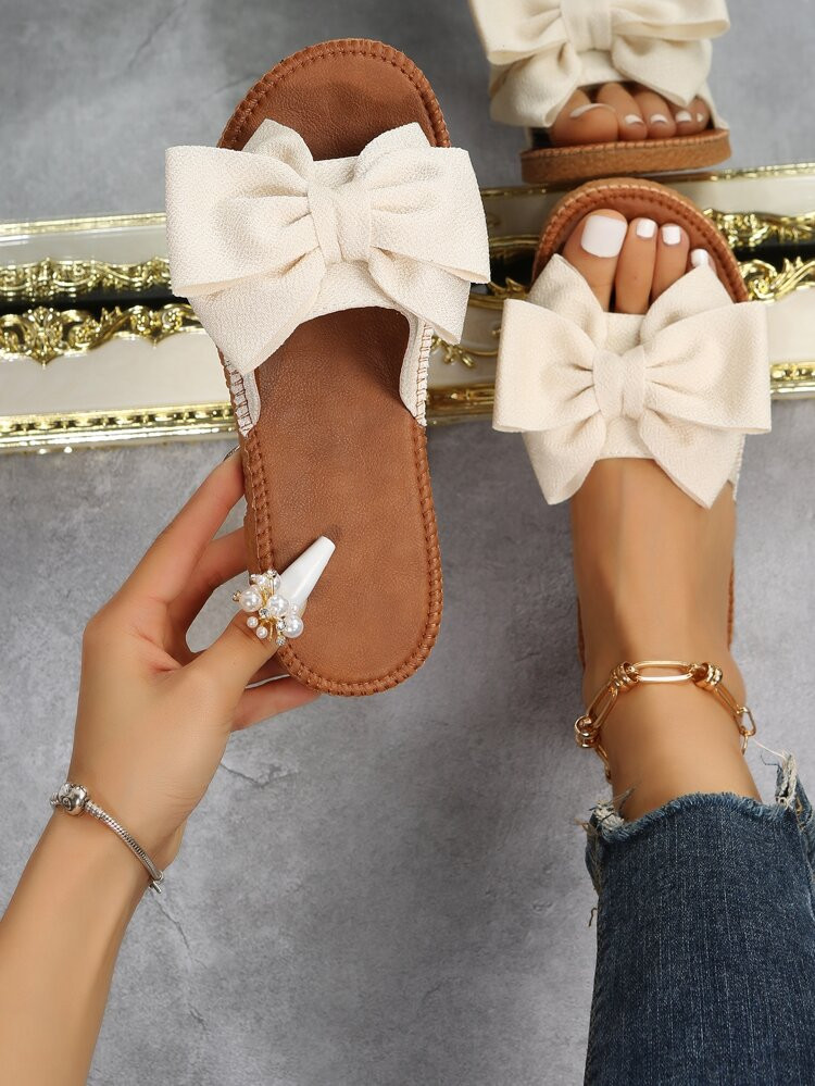Bow Decor Single Band Slide Sandals | SHEIN