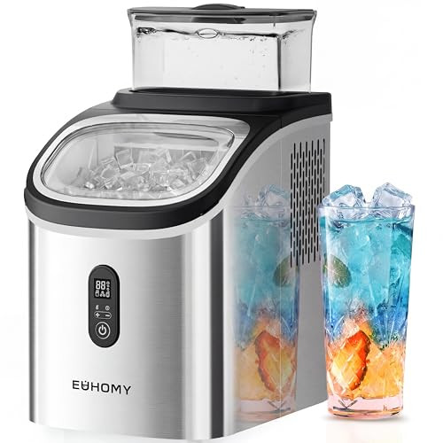 EUHOMY Ice Cube Maker Machine Countertop with External Water Tank, 2 Ways to Add Water, 34Lbs/Day, 16Pcs Ready in 7 Mins, Auto-Cleaning, with Ice Scoop & Basket, for Home/Kitchen/Office/Bar (Silver) | Amazon (US)