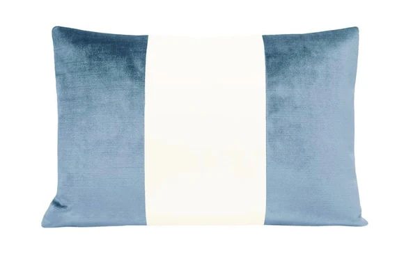 The Little Lumbar : COLORBLOCK Faux Silk Velvet // Hydrangea Blue + Alabaster Silk | silk throw p... | Etsy (US)