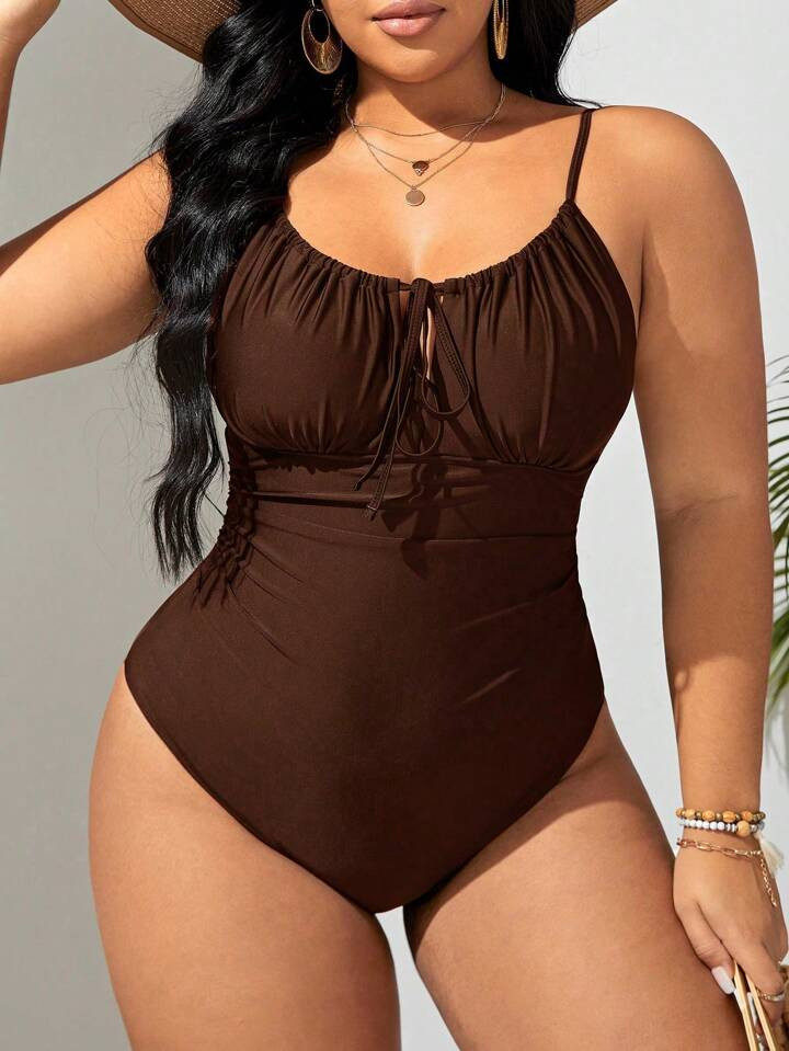 SHEIN Swim Curve Summer Beach Plus Size Women's One-Piece Cami Swimsuit Bathing Suit | SHEIN