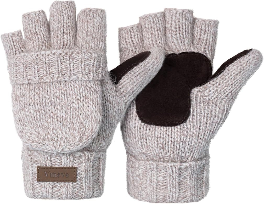 Winter Knitted Convertible Fingerless Gloves Wool Mittens Warm Mitten Glove for Women and Men | Amazon (US)