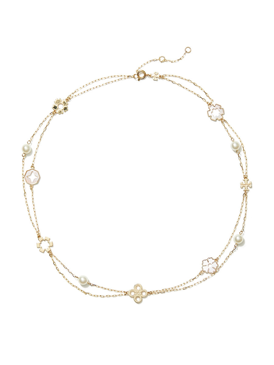 Women's Kira 18K-Gold-Plated & Imitation Pearl Layered Chain Necklace - Tory Gold Pink Ivory | Saks Fifth Avenue