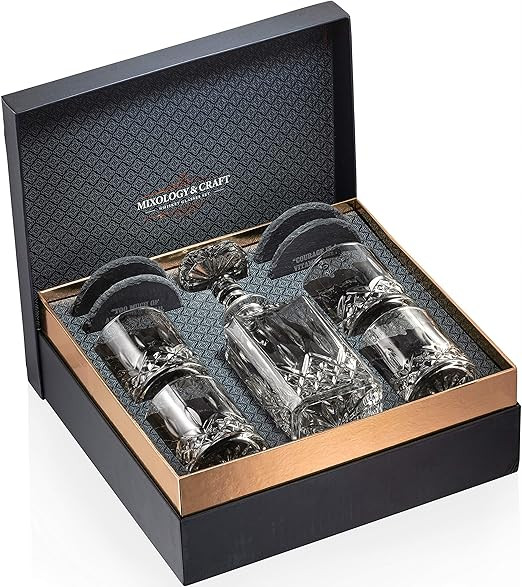 Mixology Whiskey Decanter and Glass Set for Men, Crystal Bourbon Decanter Set with 10oz Whiskey G... | Amazon (US)