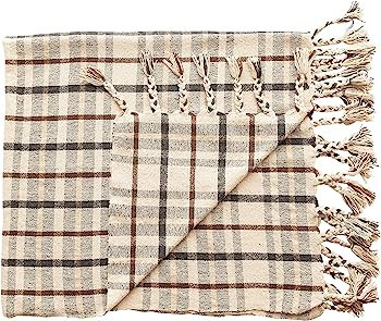 Bloomingville Woven Recycled Cotton Blend Plaid Tassels, Charcoal Color & Brown Throw, Charcoal &... | Amazon (US)