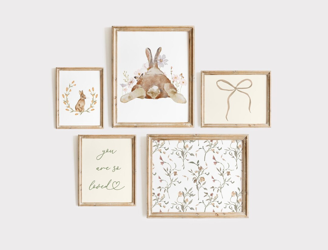 Timeless Nursery Gallery Wall | Vintage Wildflower Bunny Kids Room Decor | Rustic Playroom Prints... | Etsy (US)
